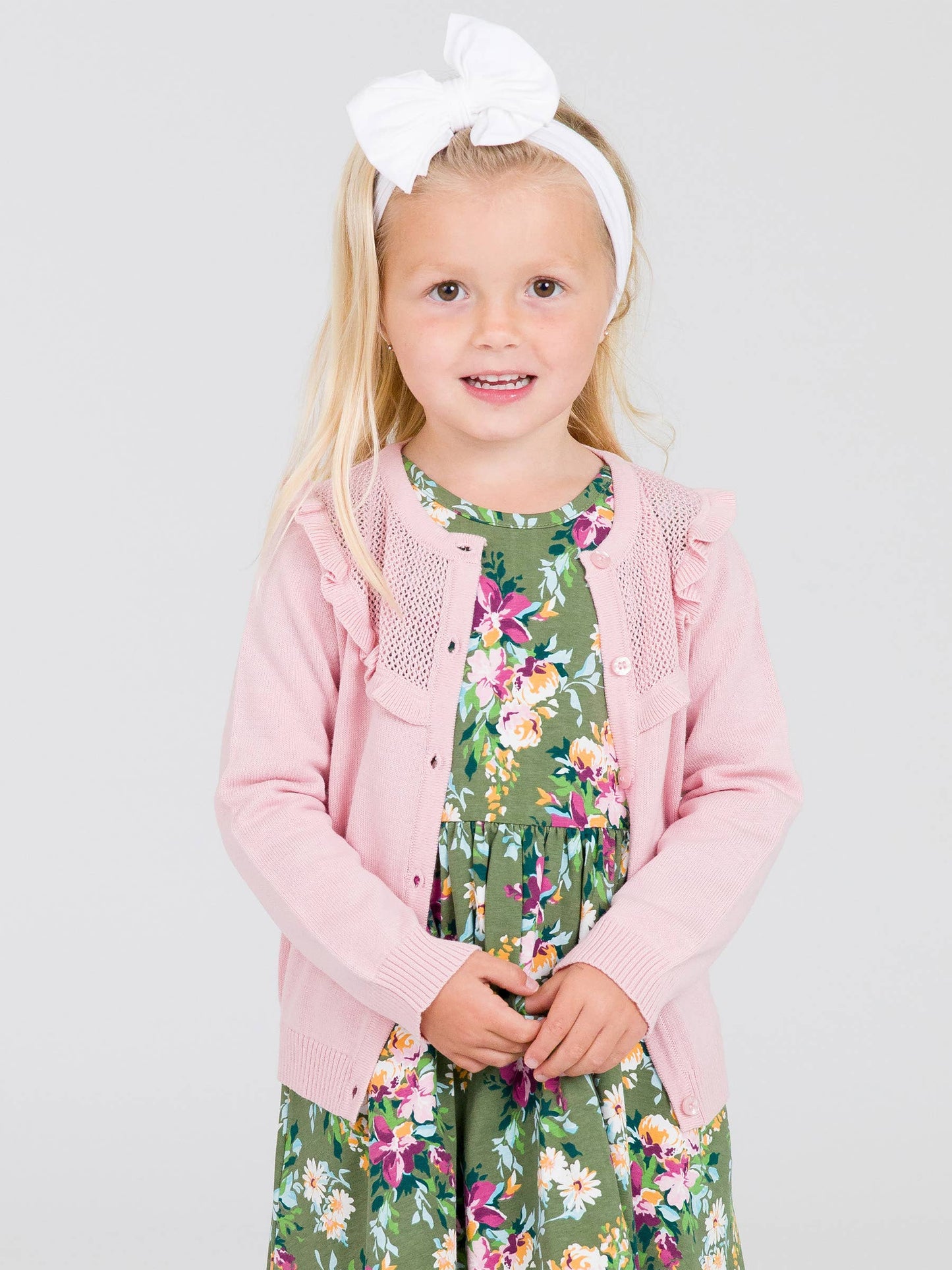 Pink Sweater Knit Ruffle Trim Cardigan