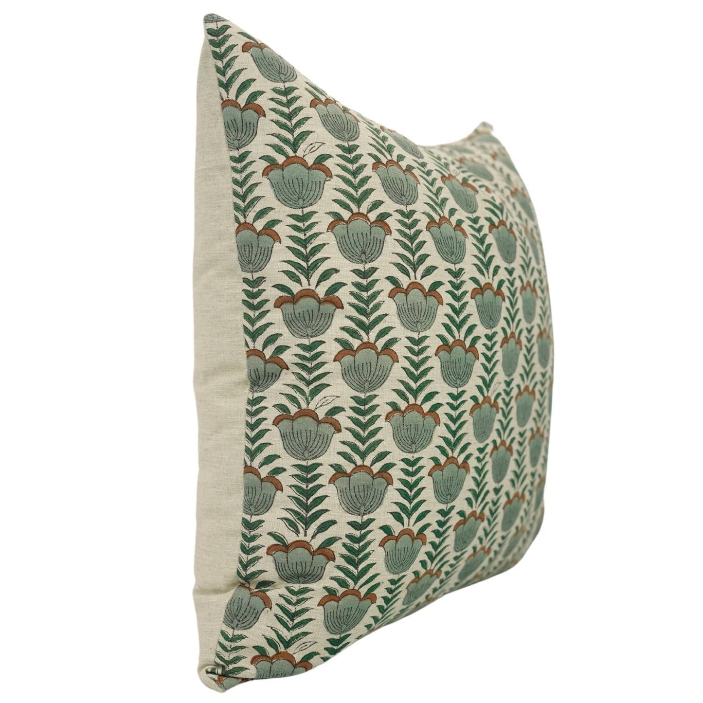 Decorative Block Print Linen Blend Pillow - Lotus