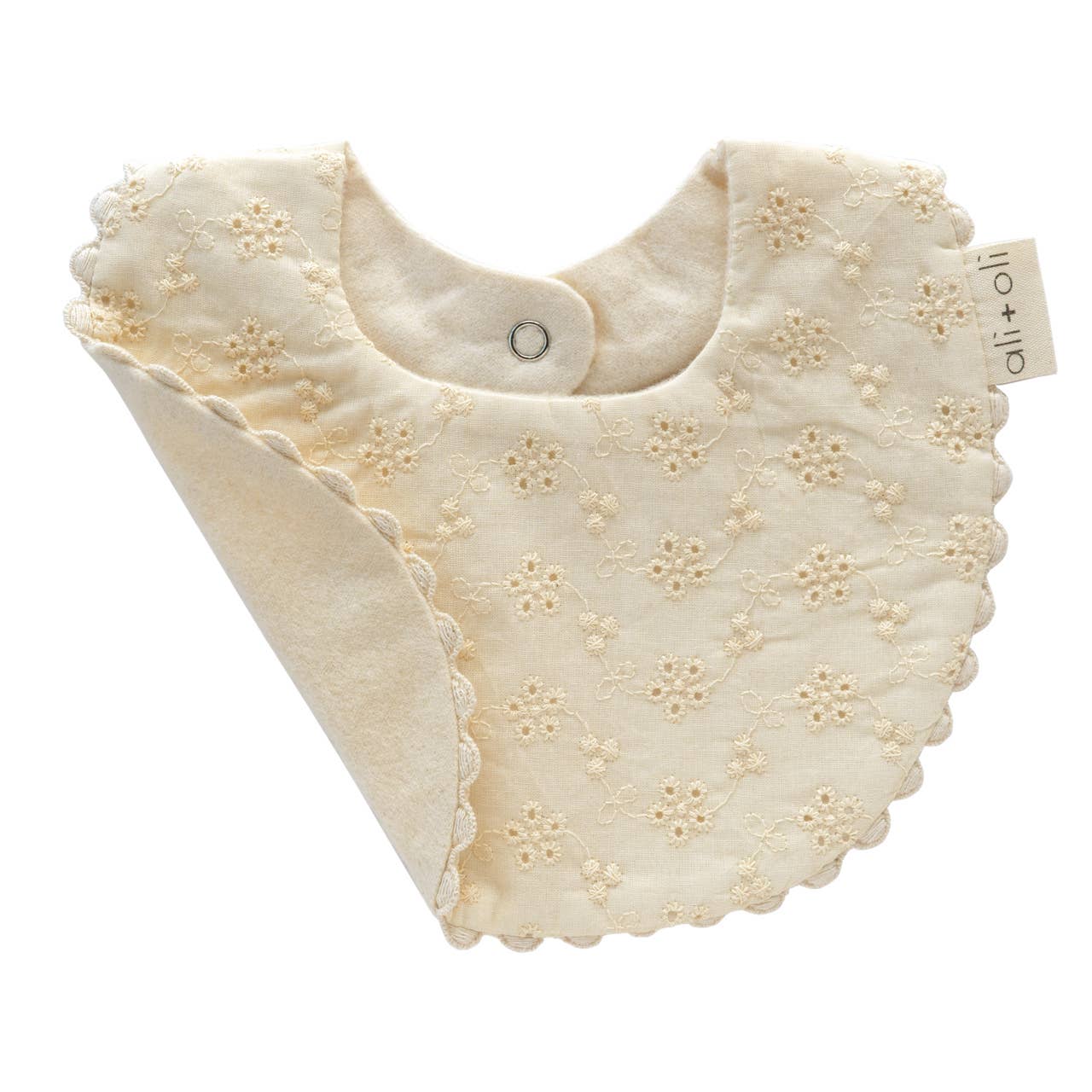 ali+oli | Cotton Baby Bib – Double-Sided (Eyelet Flowers)