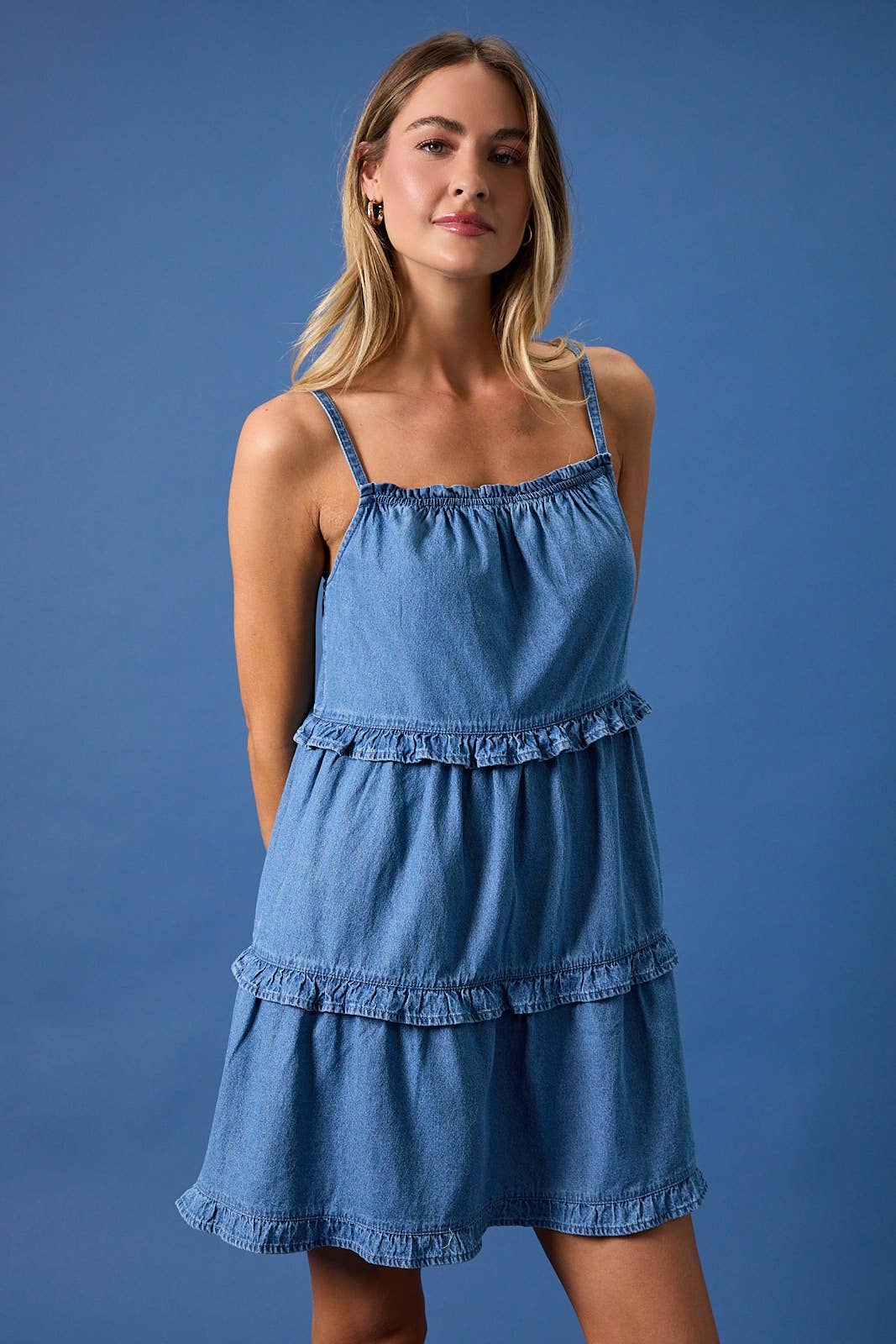 Sunday Edition | Sleeveless Ruffle Detail Denim Mini Dress