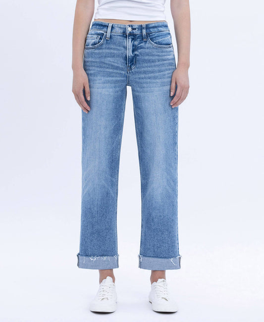 Flying Monkey High Rise Cuffed Crop Straight Jeans (F5691)