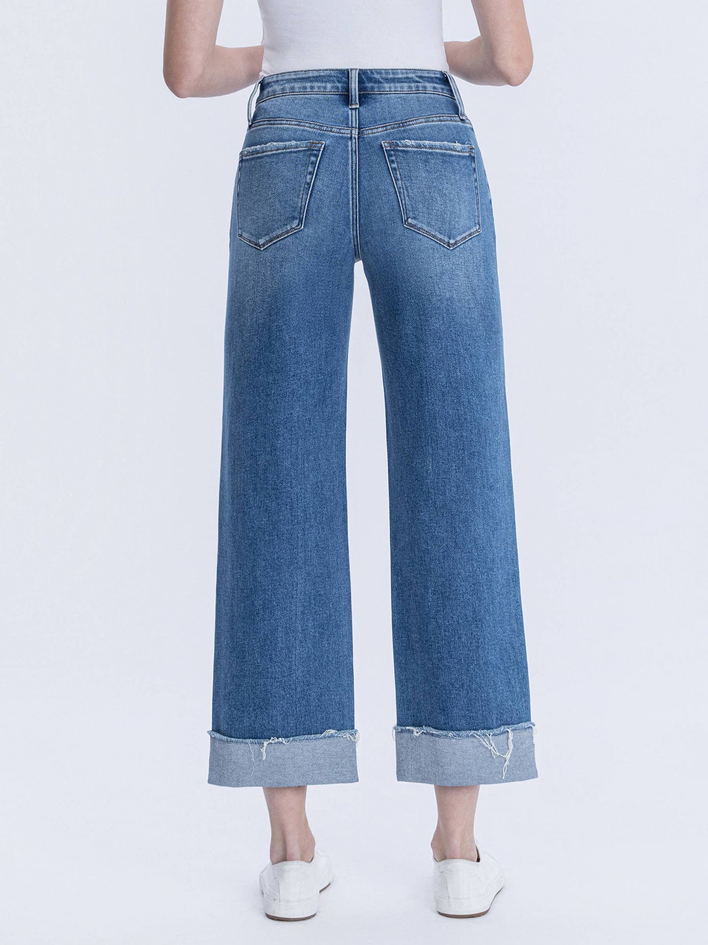 Flying Monkey High Rise Raw Cuffed Hem Slim Wide Jeans (F6204)
