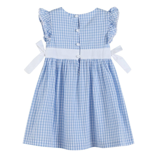 Light Blue Gingham Ruffle Bow Dress