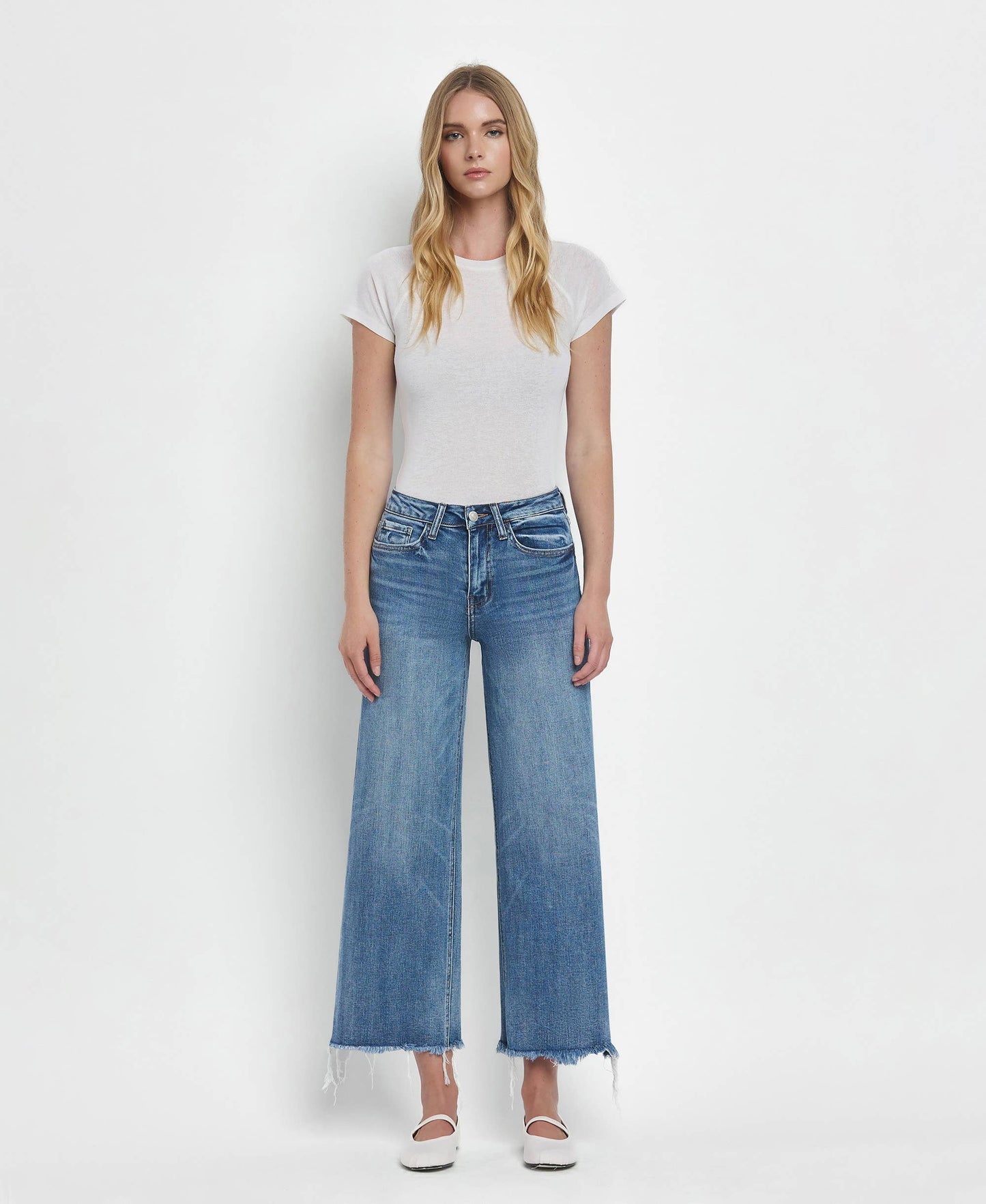 Flying Monkey High Rise Medium Wash Crop Wide Leg Jeans (F5204)