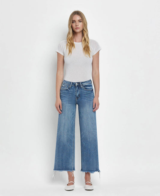 Flying Monkey High Rise Medium Wash Crop Wide Leg Jeans (F5204)