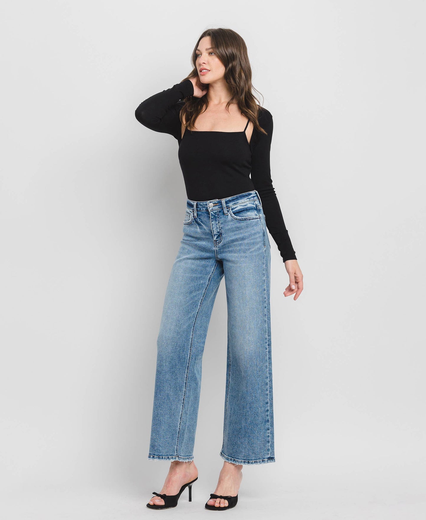 High Rise Full Length Wide Leg Jeans F5610