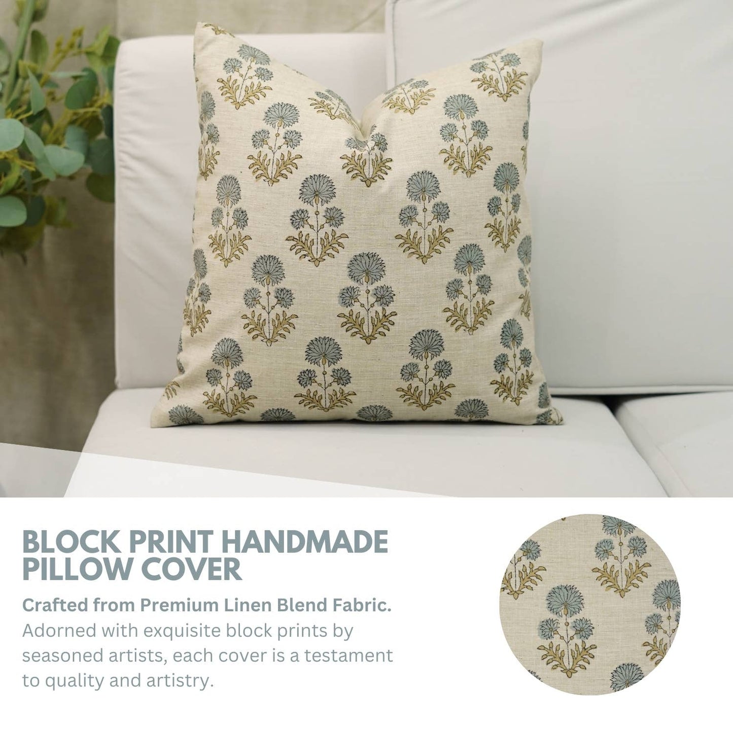 Boho Decor Block Print Linen Blend Pillow - Rishi