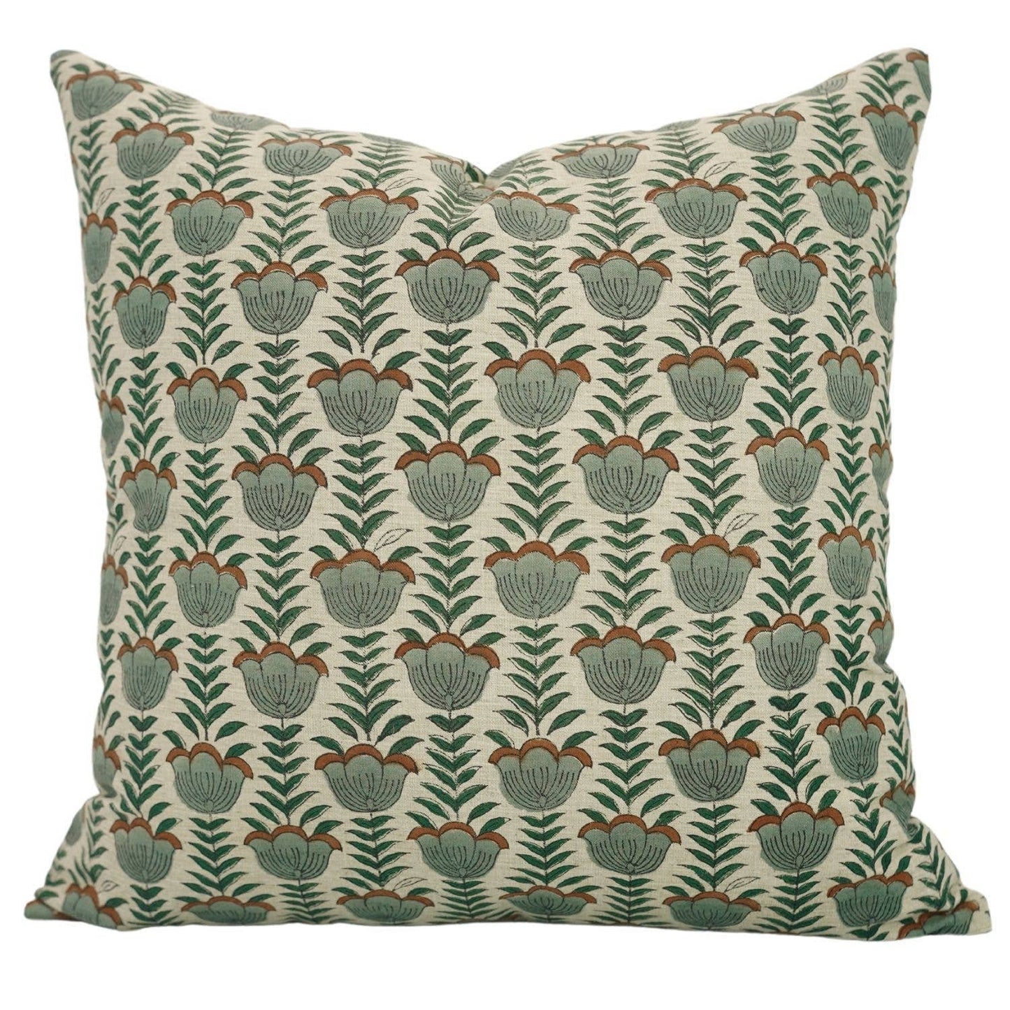Decorative Block Print Linen Blend Pillow - Lotus
