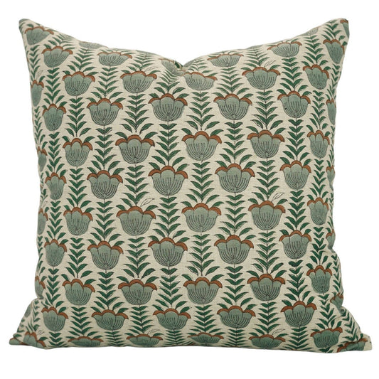 Decorative Block Print Linen Blend Pillow - Lotus