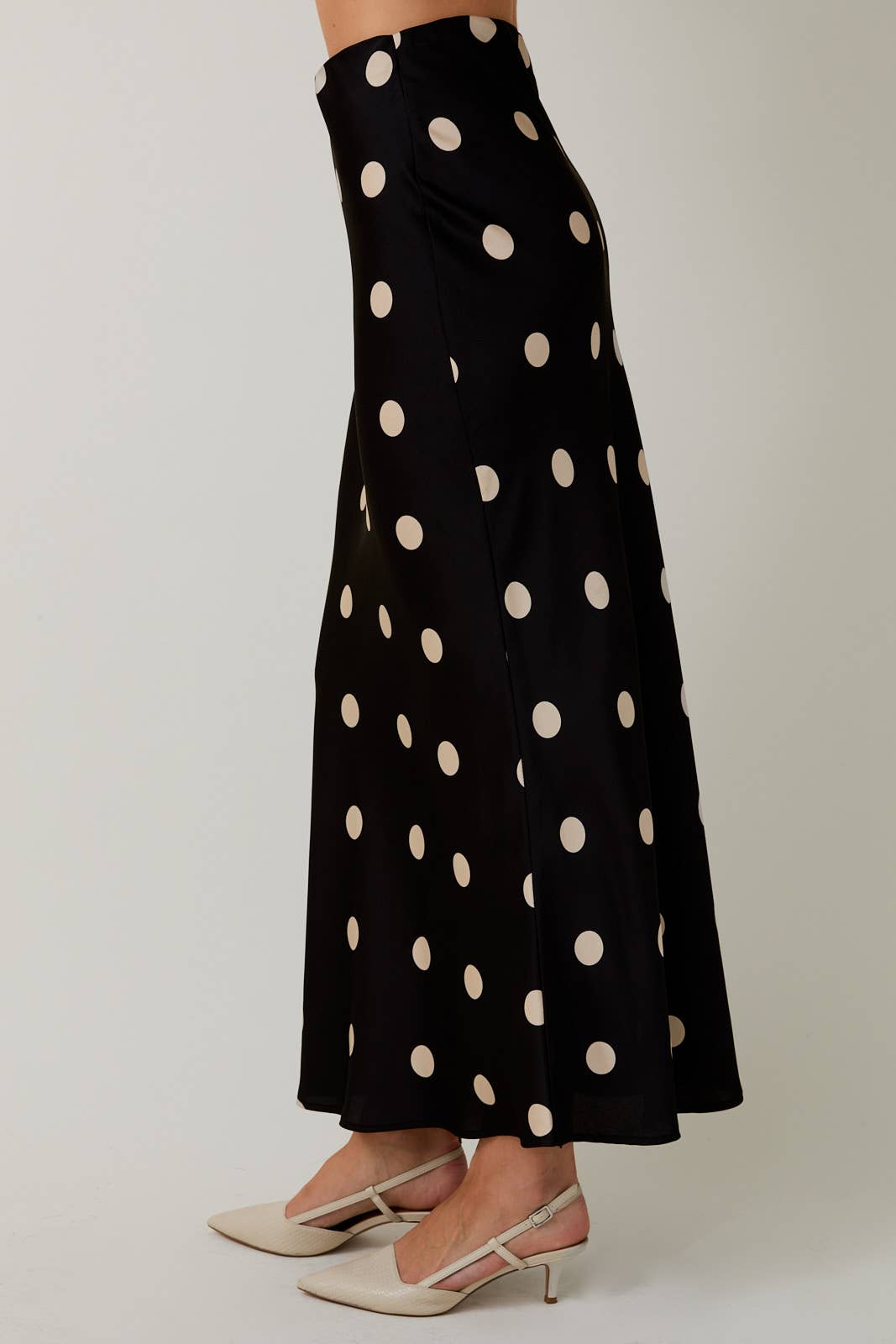 Sunday Edition Satin Midi Skirt in Polka Dot
