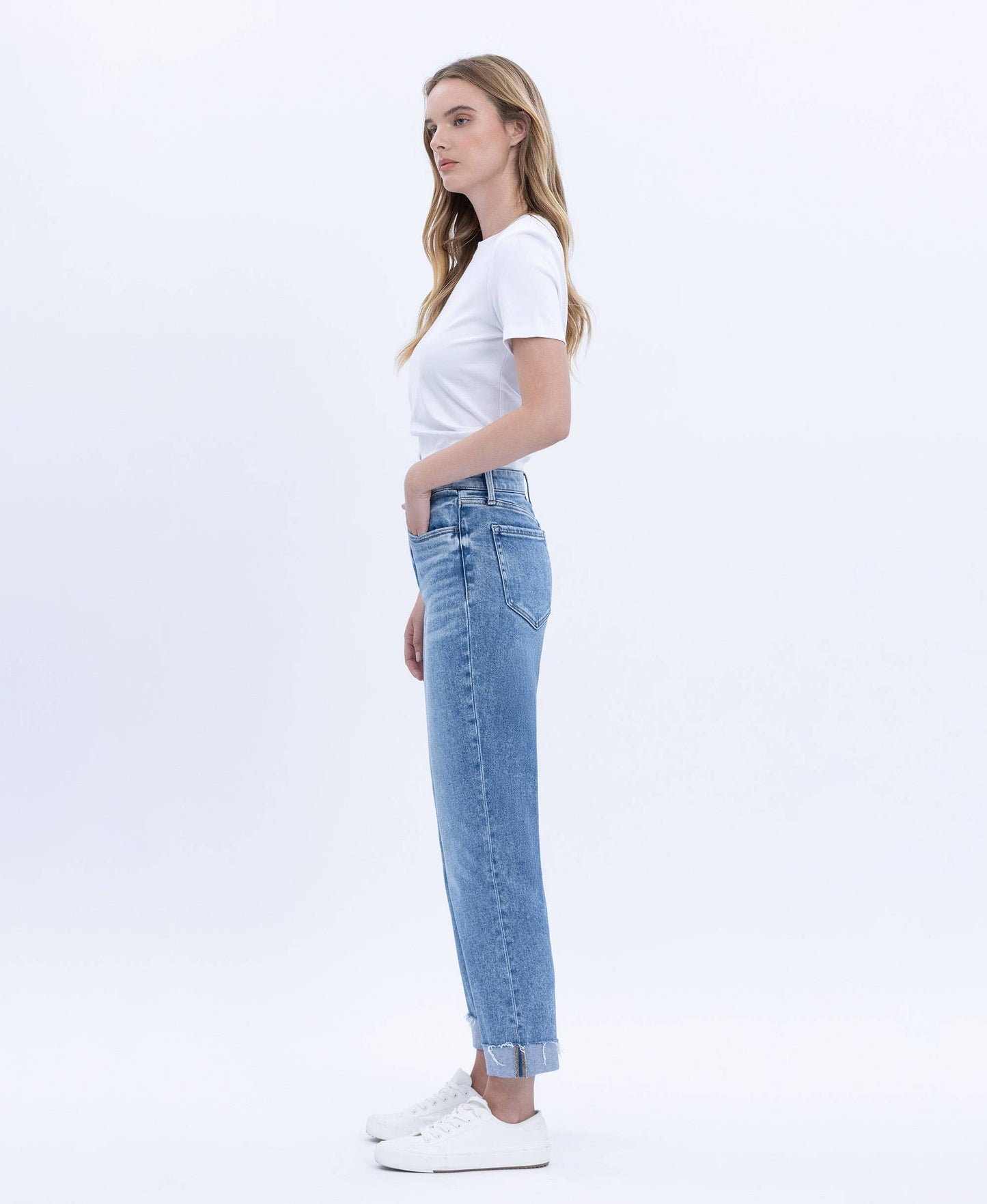 Flying Monkey High Rise Cuffed Crop Straight Jeans (F5691)