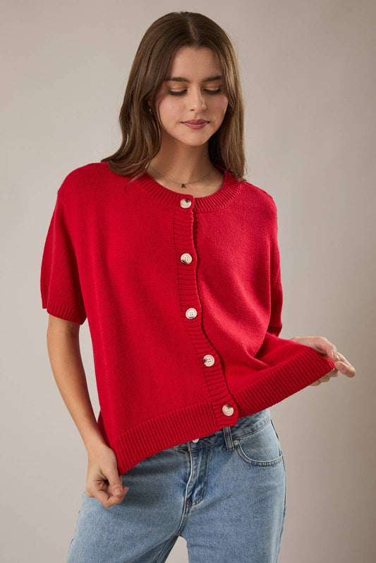 LE LIS | Short Sleeve Sweater Cardigan