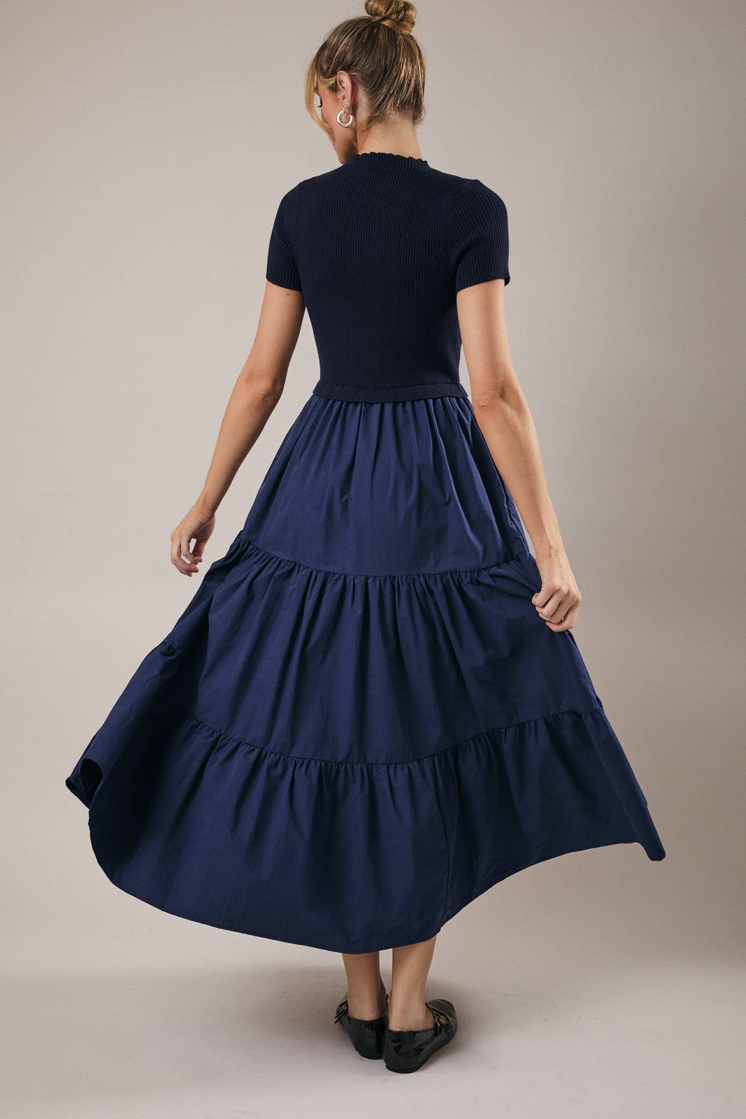 Sunday Edition | Mock Neck Short Sleeve Tiered Midi Dress