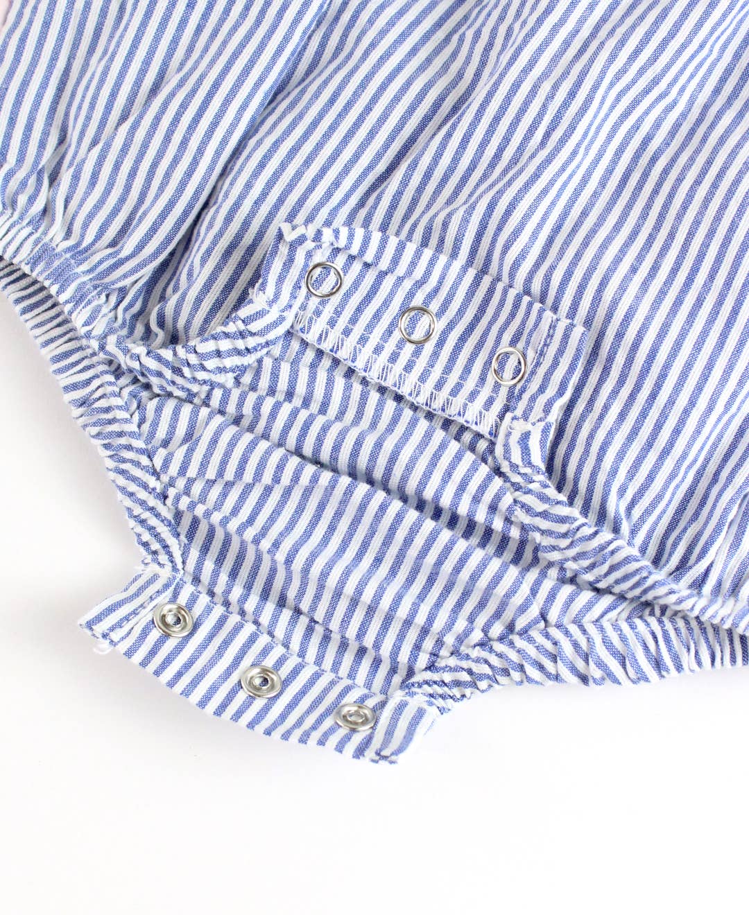 Blue Seersucker Classic Ruffle Bubble Romper