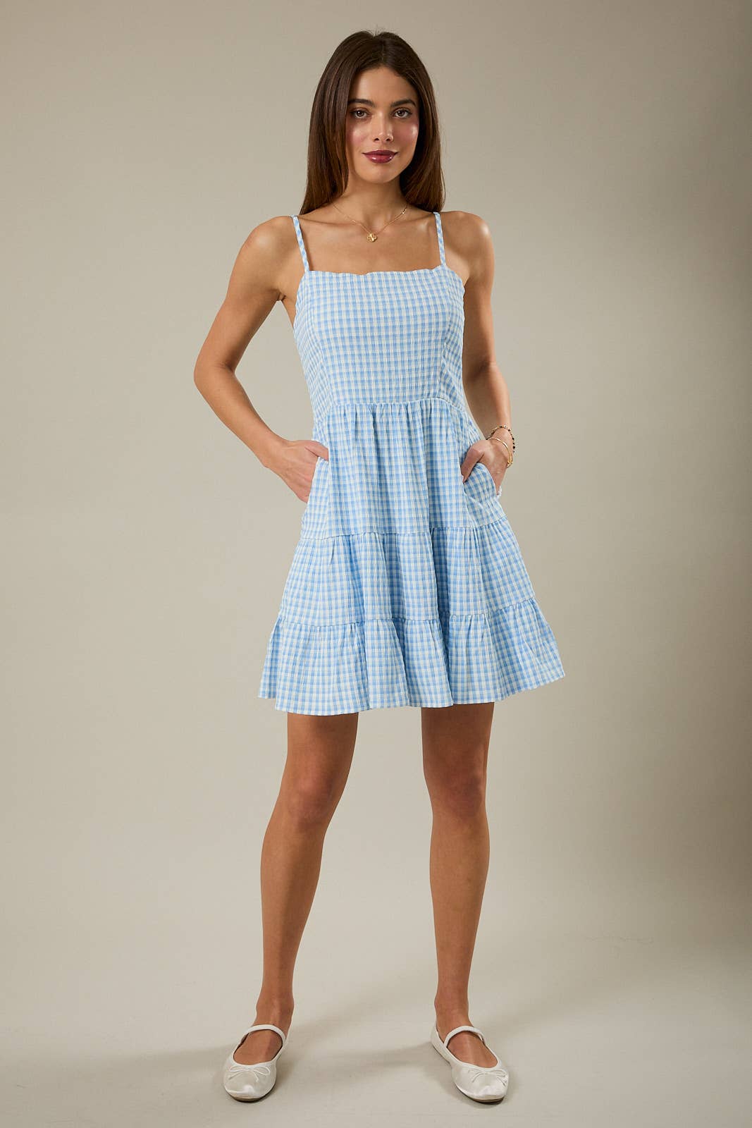 Sunday Edition |  Square Neck Shoulder Strap Tiered Mini Dress