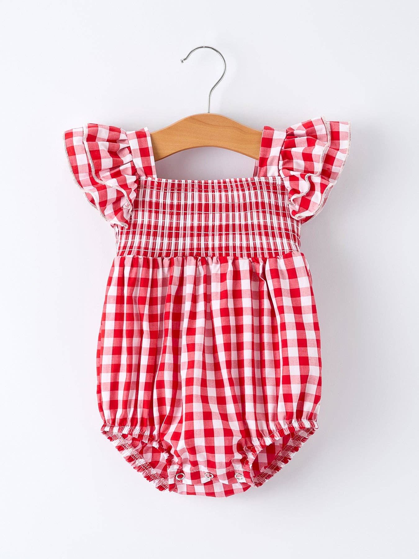 Summer Plaid Smocked Ruffle Girl Romper