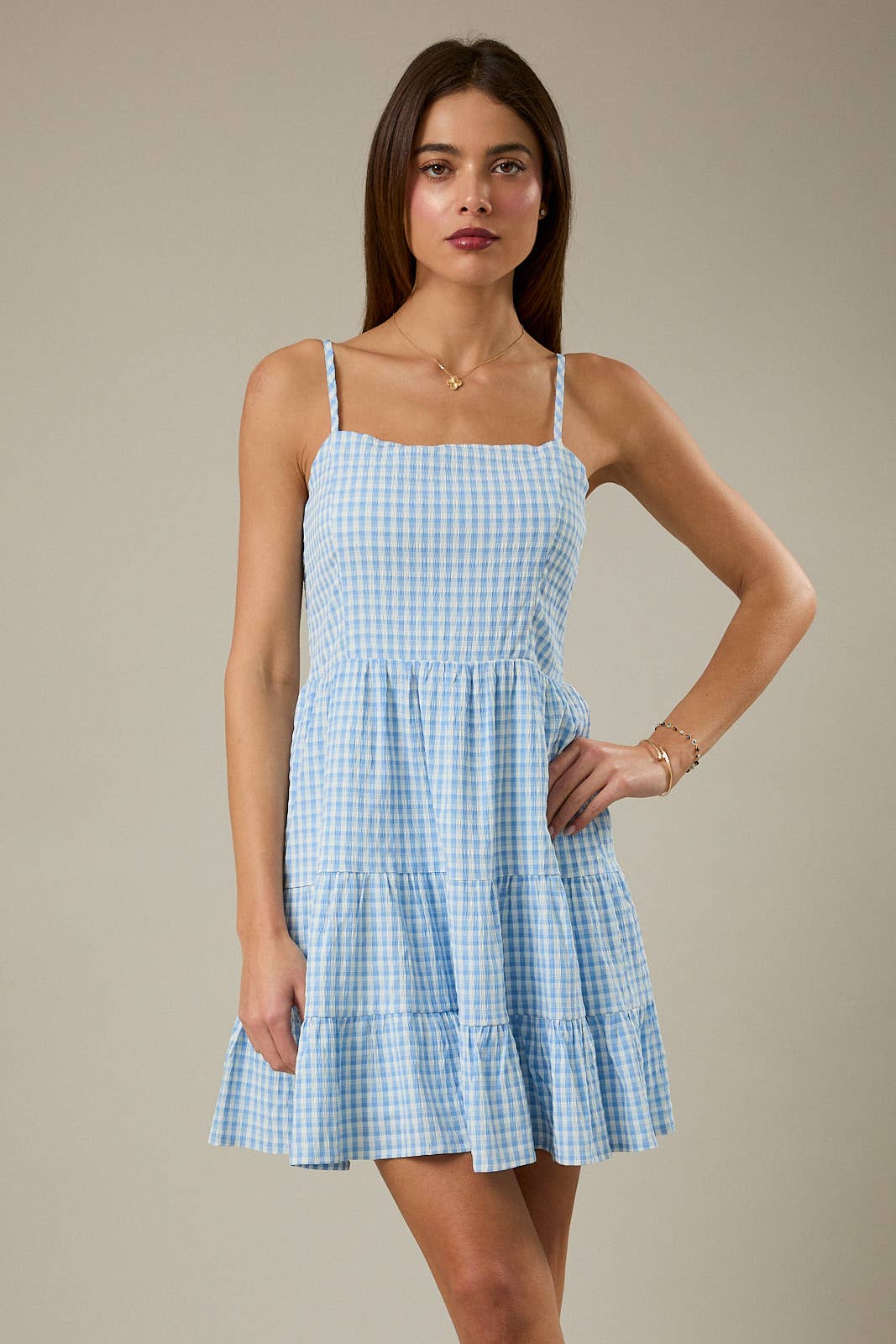 Sunday Edition |  Square Neck Shoulder Strap Tiered Mini Dress