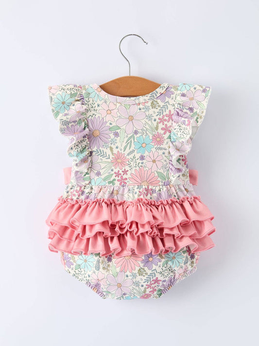 Pink Floral Sleeveless Baby Girls Romper
