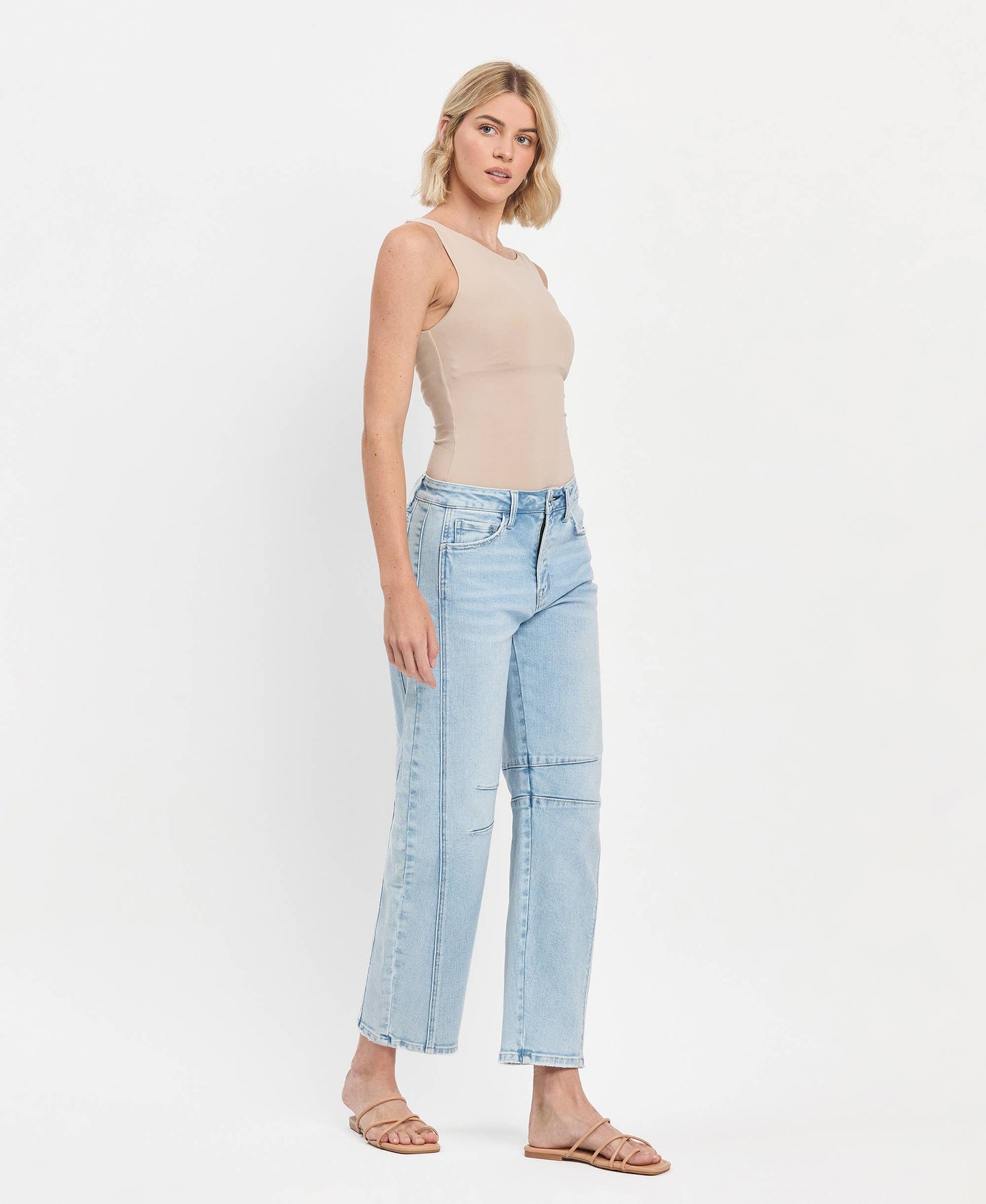 High Rise Light Wash Barrel Leg Jeans F5768LT