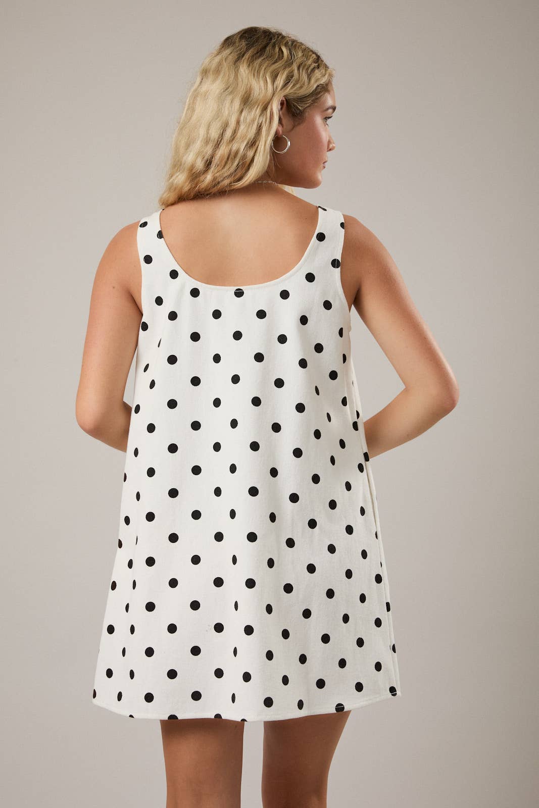 LE LIS |  Sleeveless Scoop Neck Polka Dot Denim Mini Dress