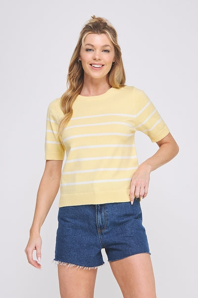 Allie Rose | Striped Short Sleeve Sweater Yellow
