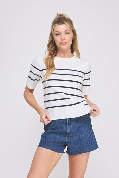 Allie Rose | Striped Short Sleeve Sweater