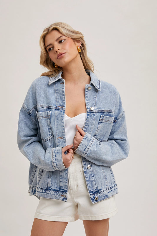 Denim Button Down Oversized Jacket Lt. Wash