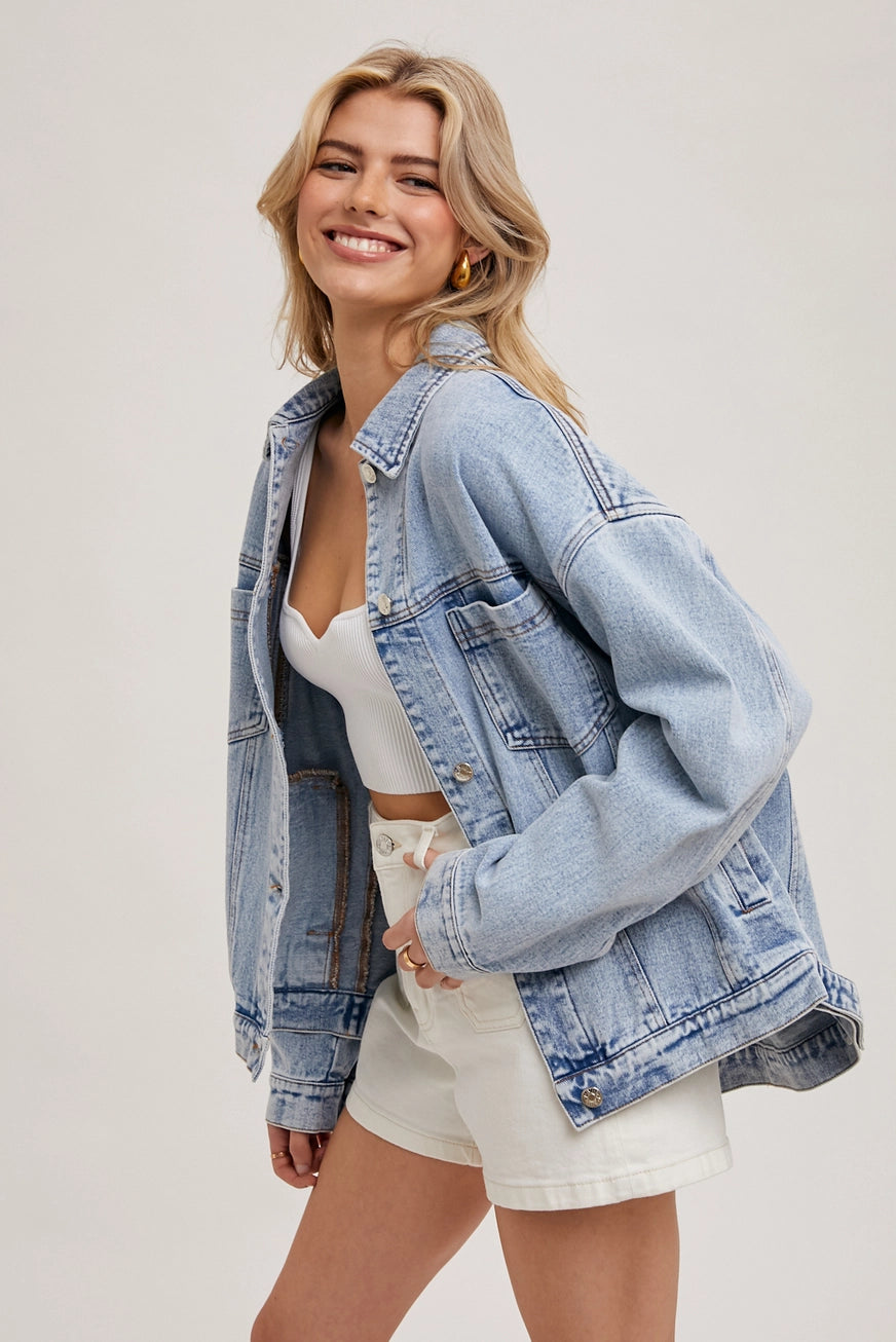 Denim Button Down Oversized Jacket Lt. Wash