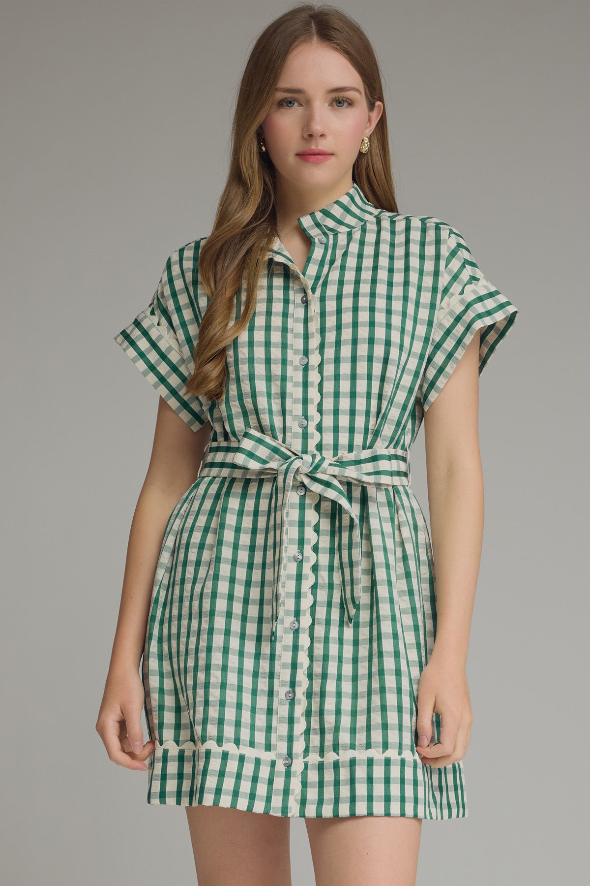 entro | Green Gingham Tie Waist Dress