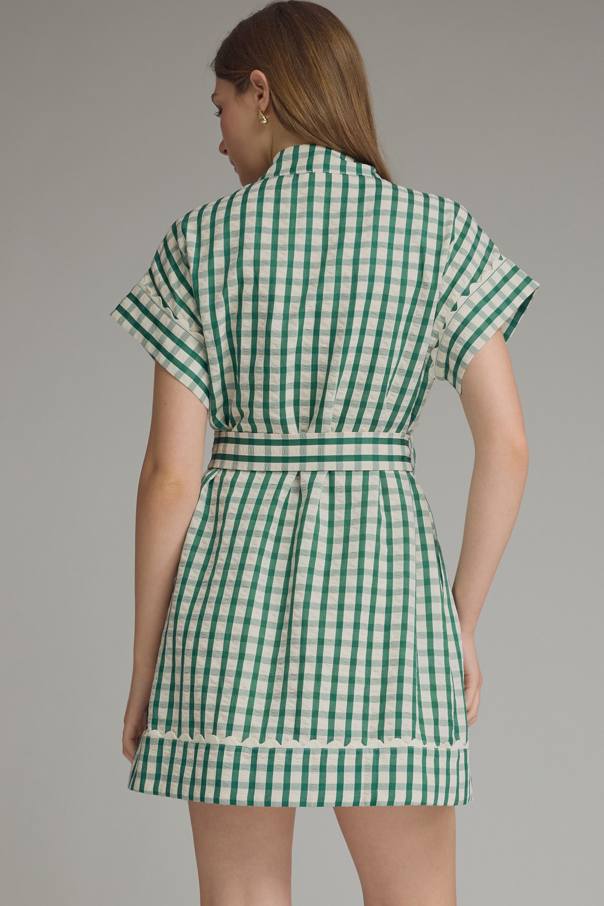 entro | Green Gingham Tie Waist Dress