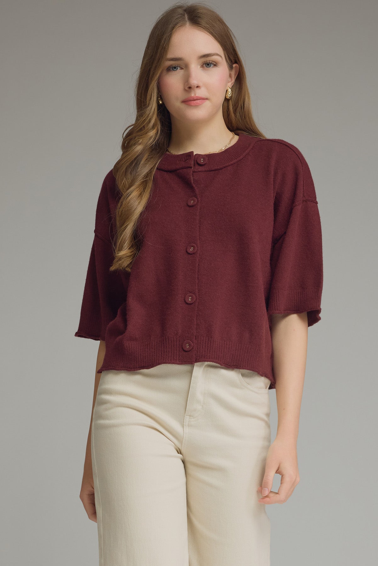 entro | Burgundy Button Front Sweater Cardigan