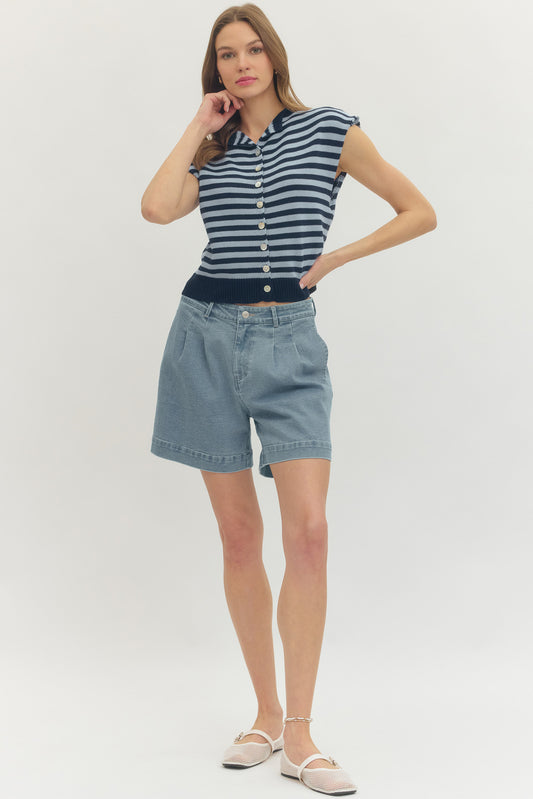 entro | Striped Button-Front Sweater Top