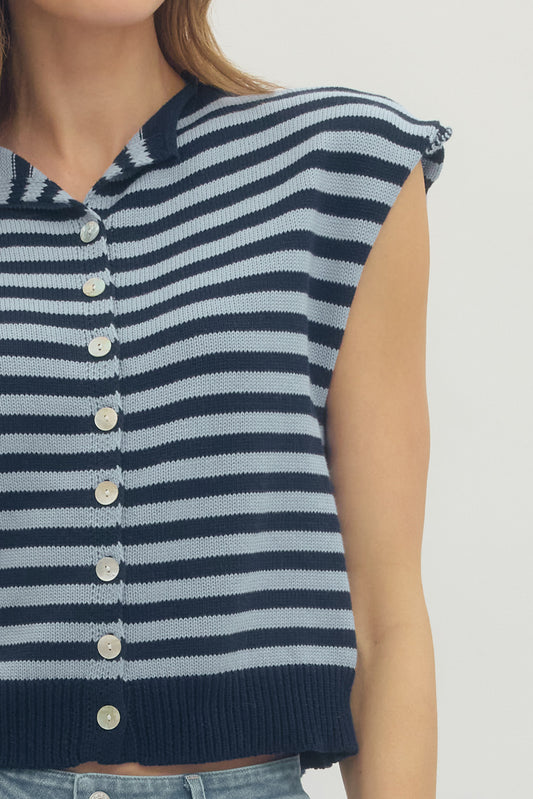 entro | Striped Button-Front Sweater Top