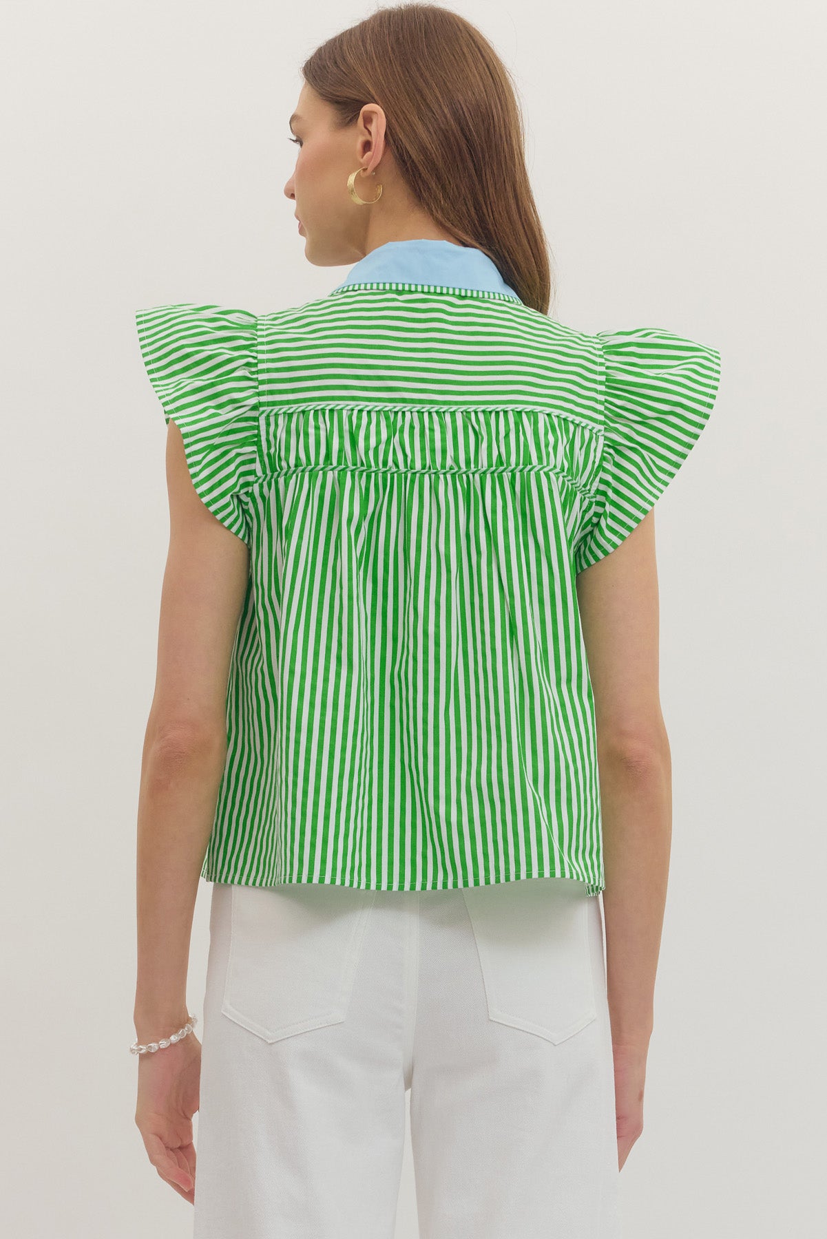 entro | Stripe Top with Contrast Collar - Green