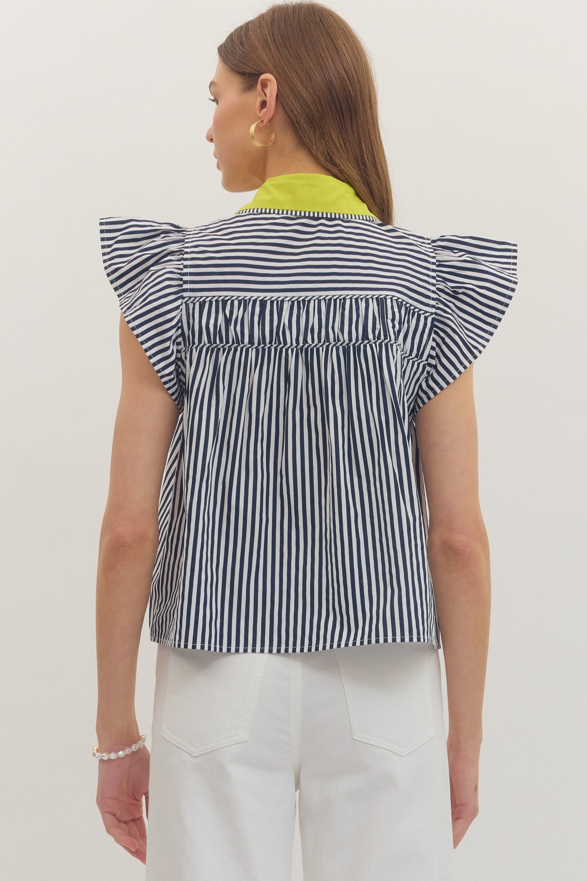 entro | Stripe Top with Contrast Collar - Navy