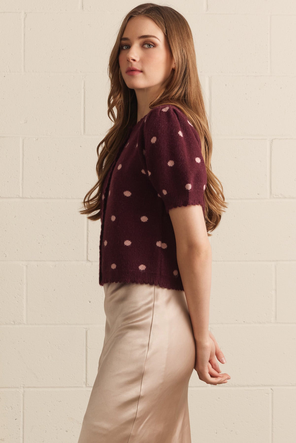 entro | Burgundy Polka Dot Sweater Cardigan