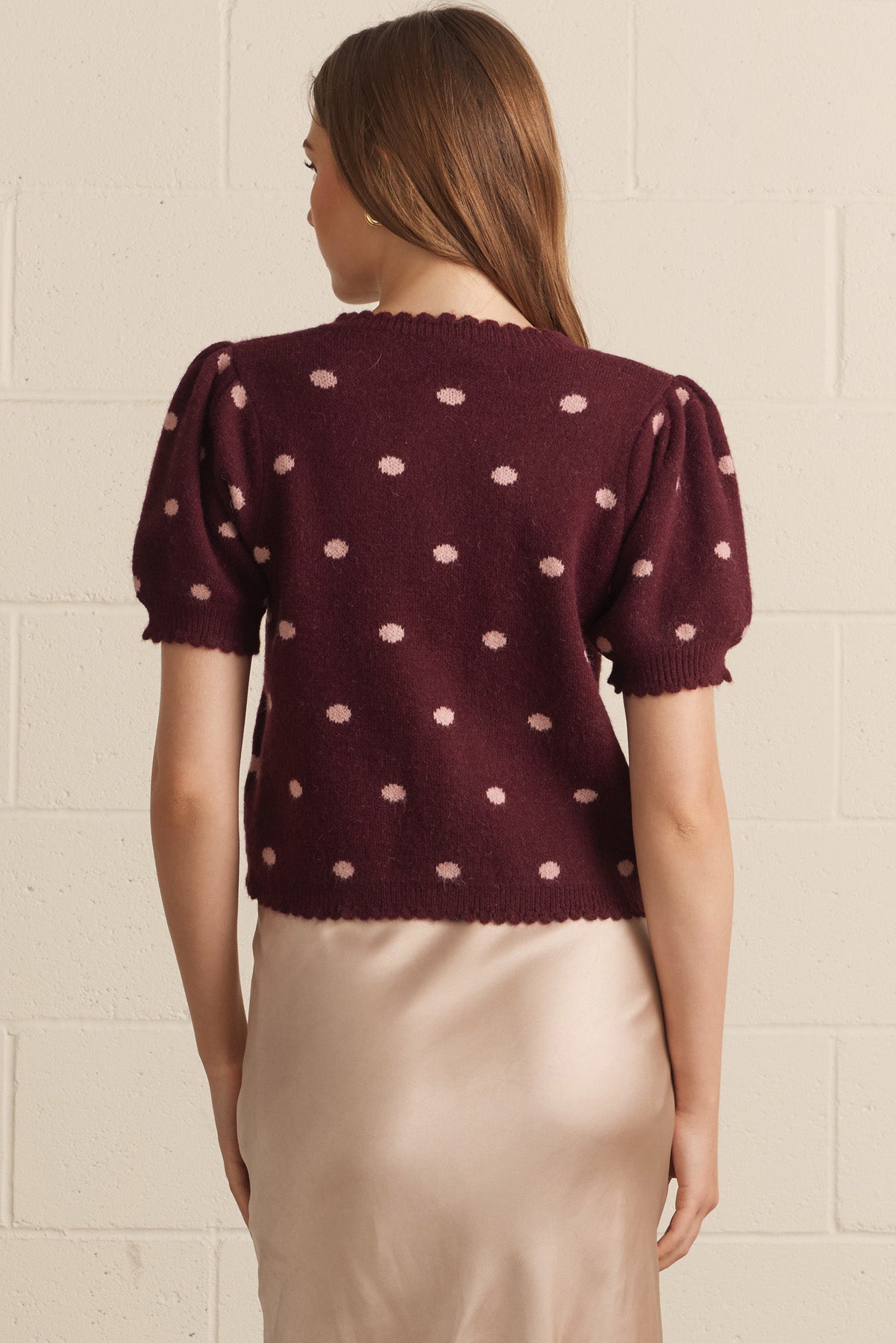 entro | Burgundy Polka Dot Sweater Cardigan