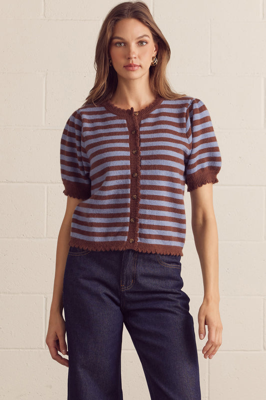 entro | Brown & Blue Striped Sweater Cardigan