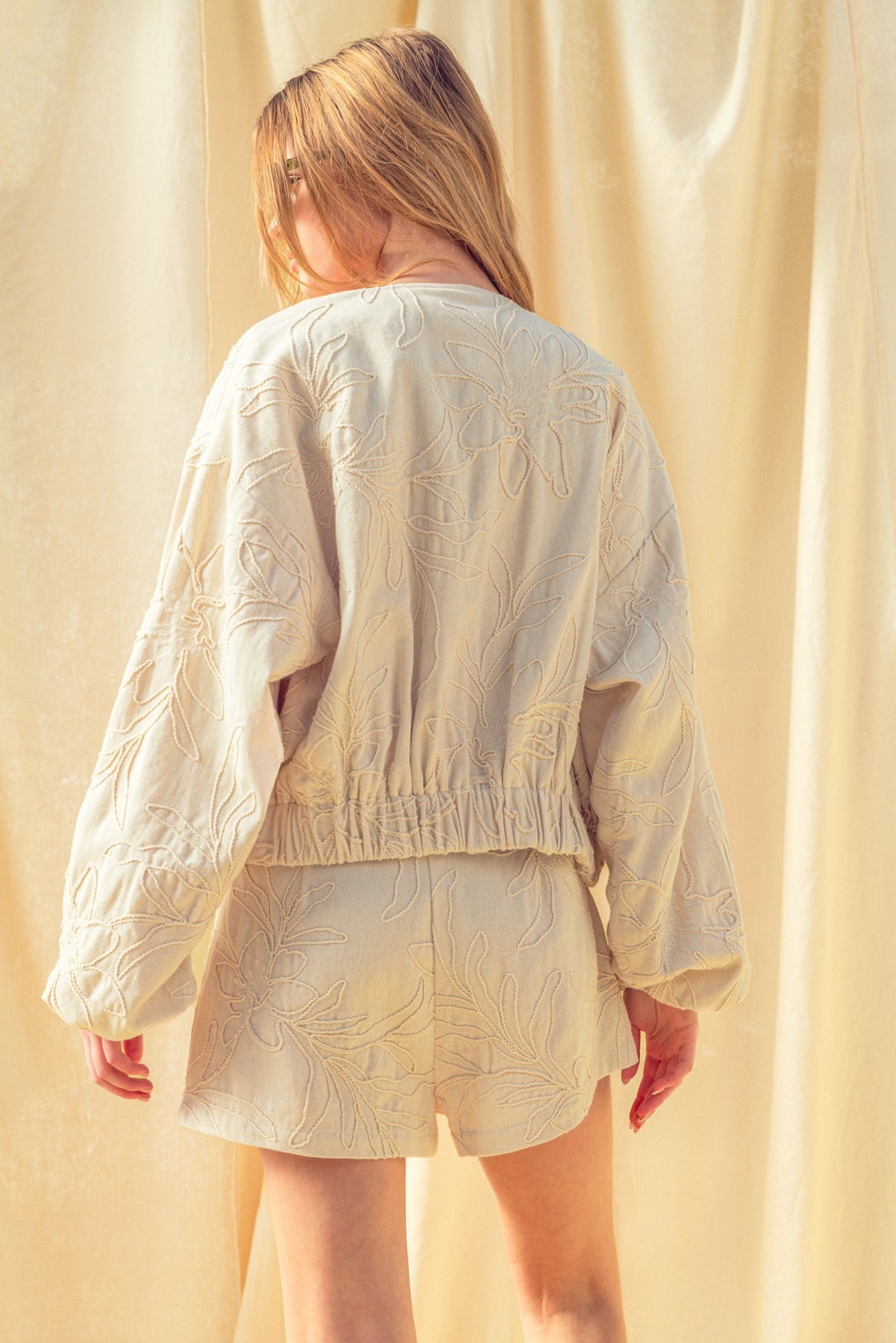 Miou Muse | Floral Jacquard Zip Up Jacket