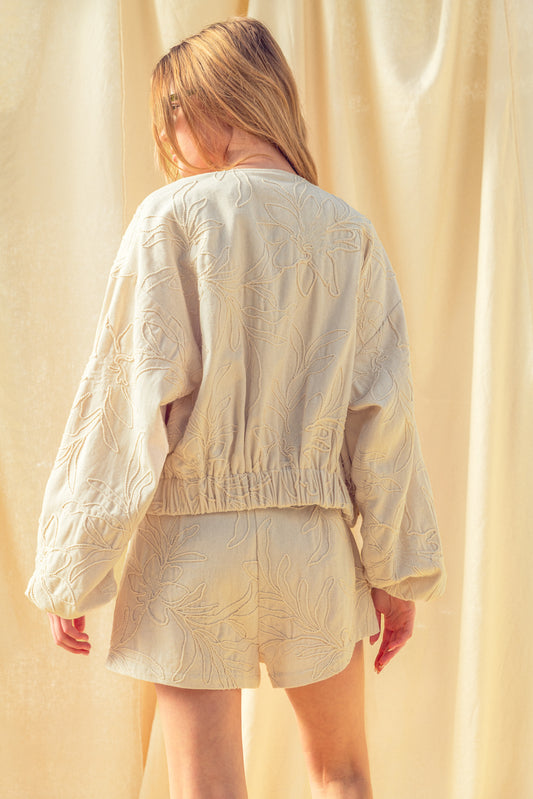 Miou Muse | Floral Jacquard Zip Up Jacket