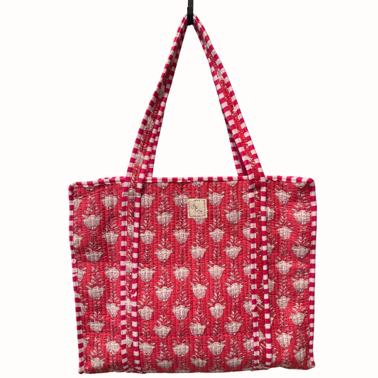 Hart & Hollow | Quilted Tote Bag – Pink Floral Block Print