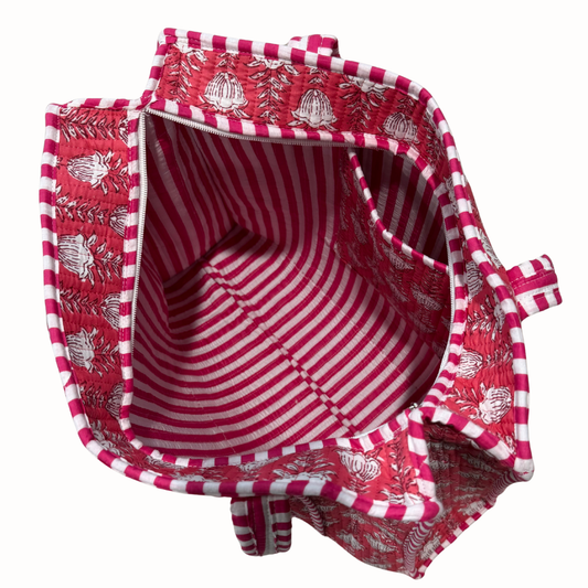 Hart & Hollow | Quilted Tote Bag – Pink Floral Block Print