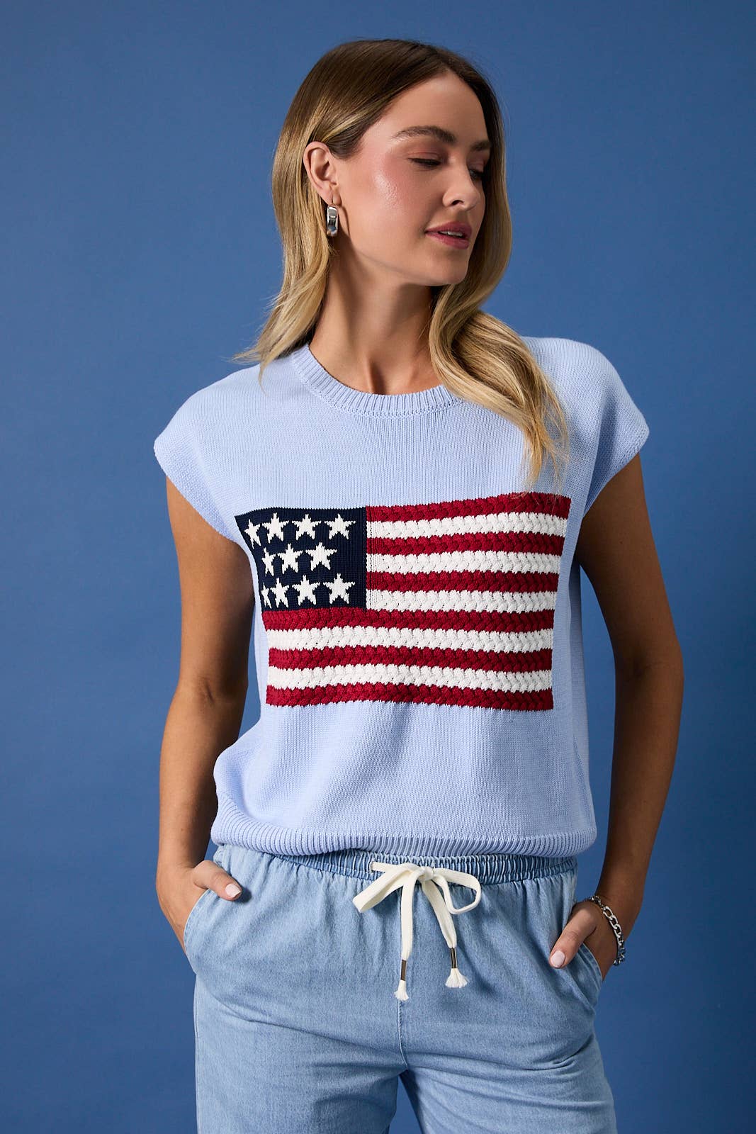 Sunday Edition | Round Neck Wide Shoulder USA Flag Sweater