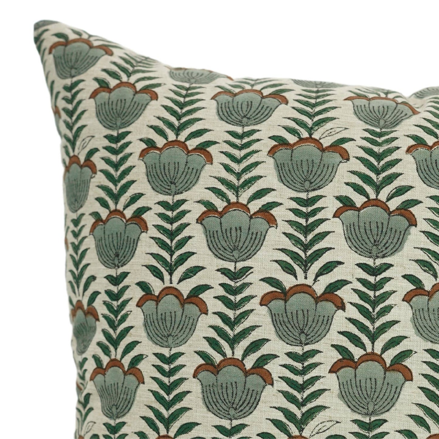 Decorative Block Print Linen Blend Pillow - Lotus
