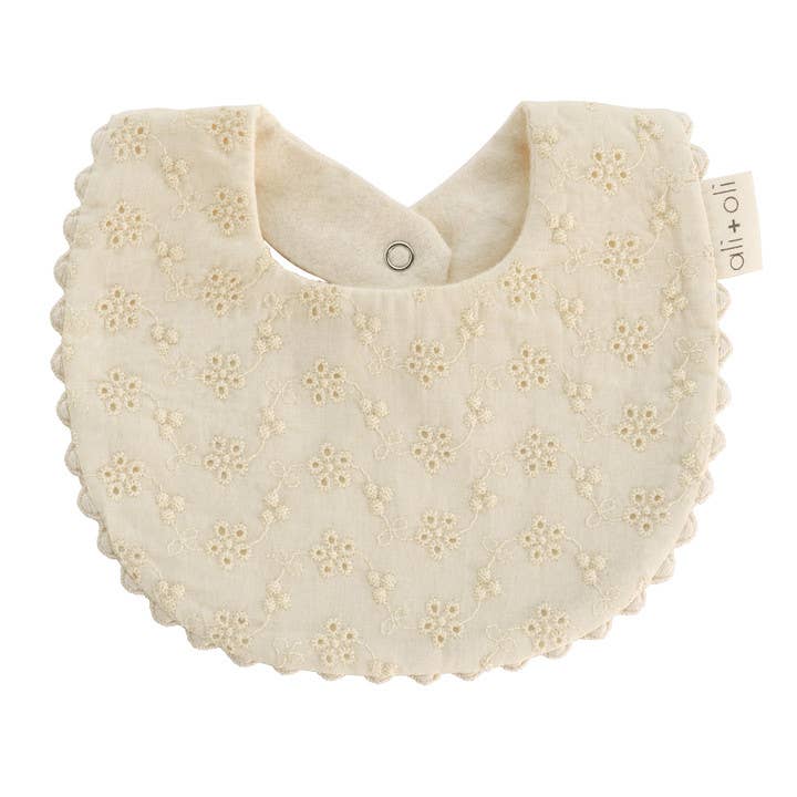 ali+oli | Cotton Baby Bib – Double-Sided (Eyelet Flowers)