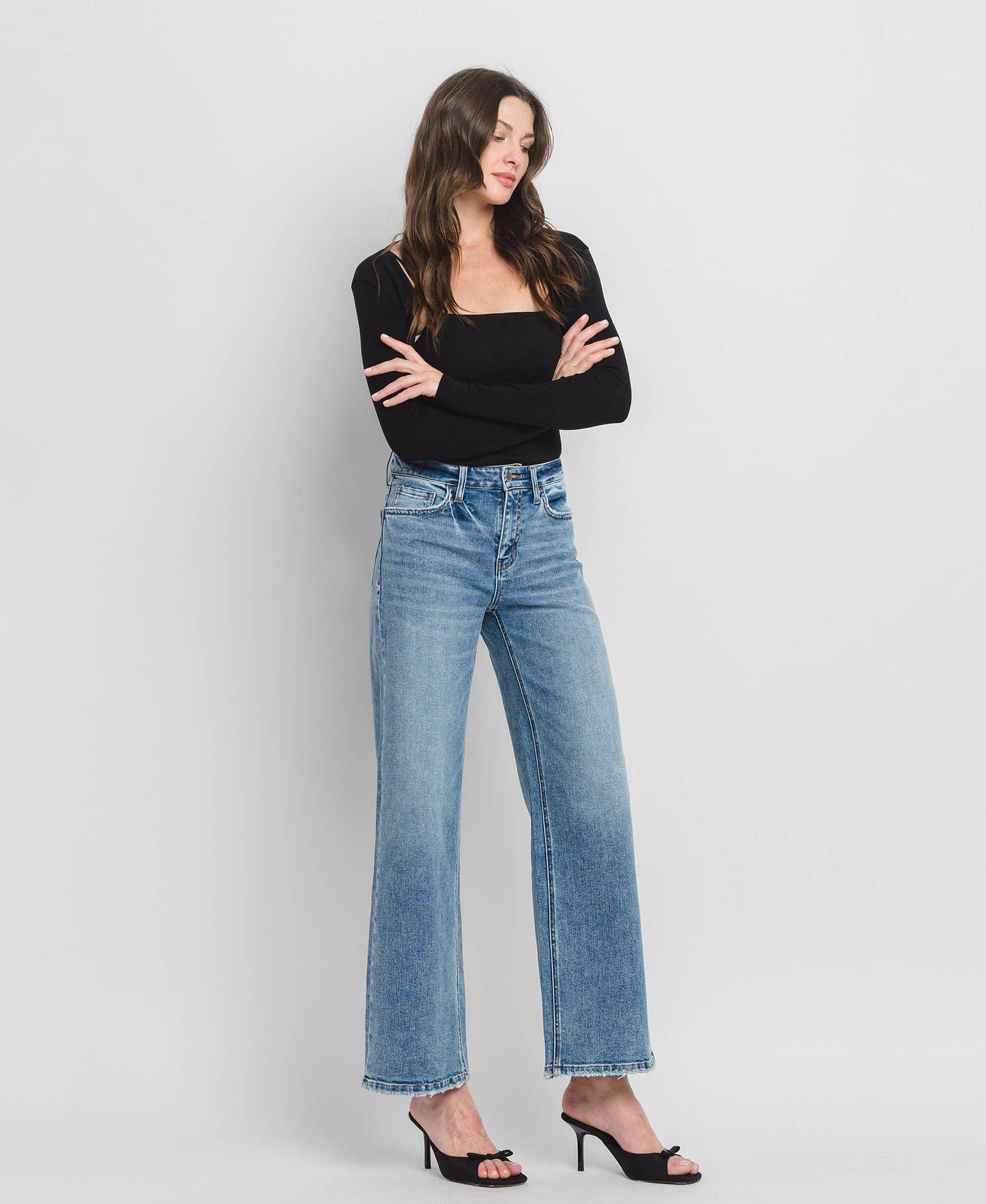 High Rise Full Length Wide Leg Jeans F5610