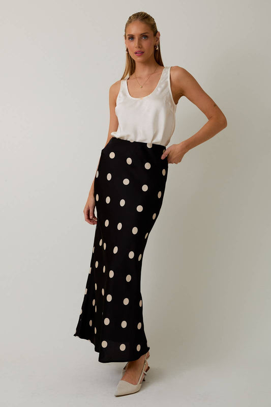 Sunday Edition Satin Midi Skirt in Polka Dot