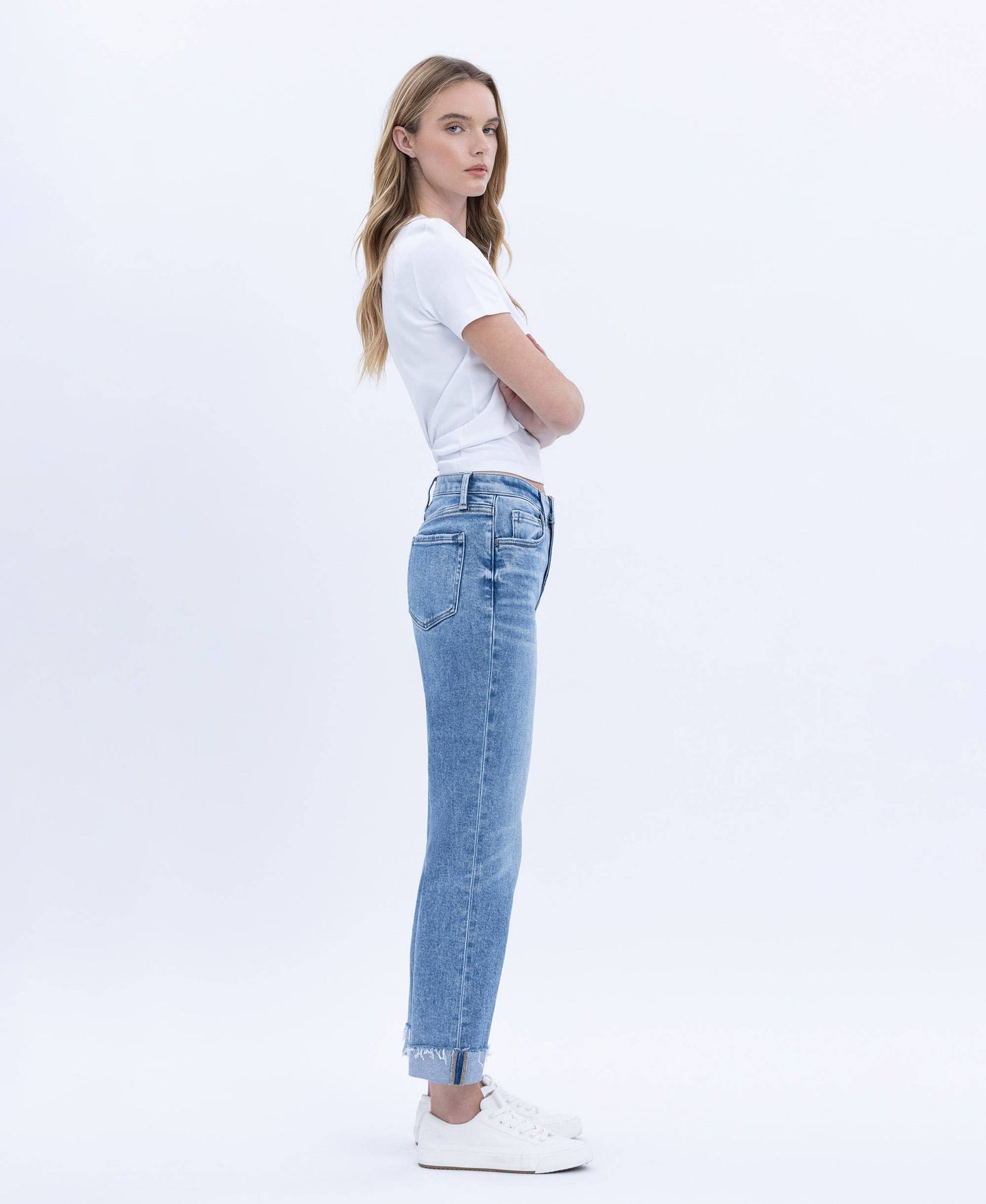 Flying Monkey High Rise Cuffed Crop Straight Jeans (F5691)