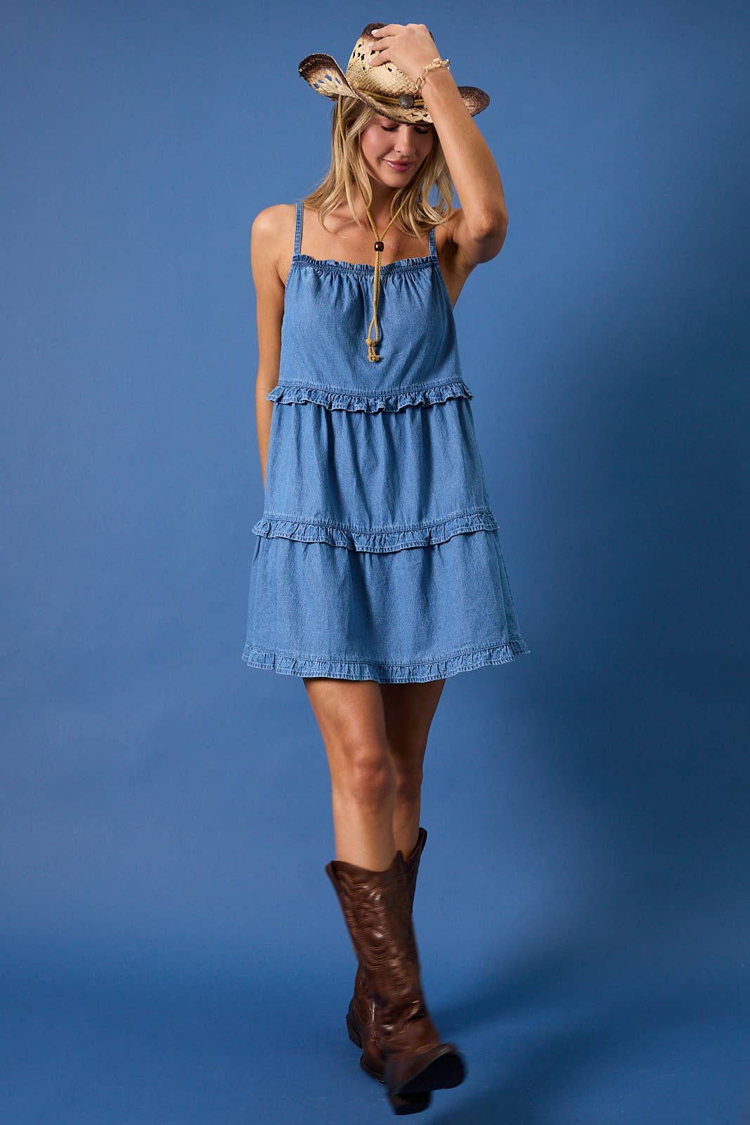 Sunday Edition | Sleeveless Ruffle Detail Denim Mini Dress