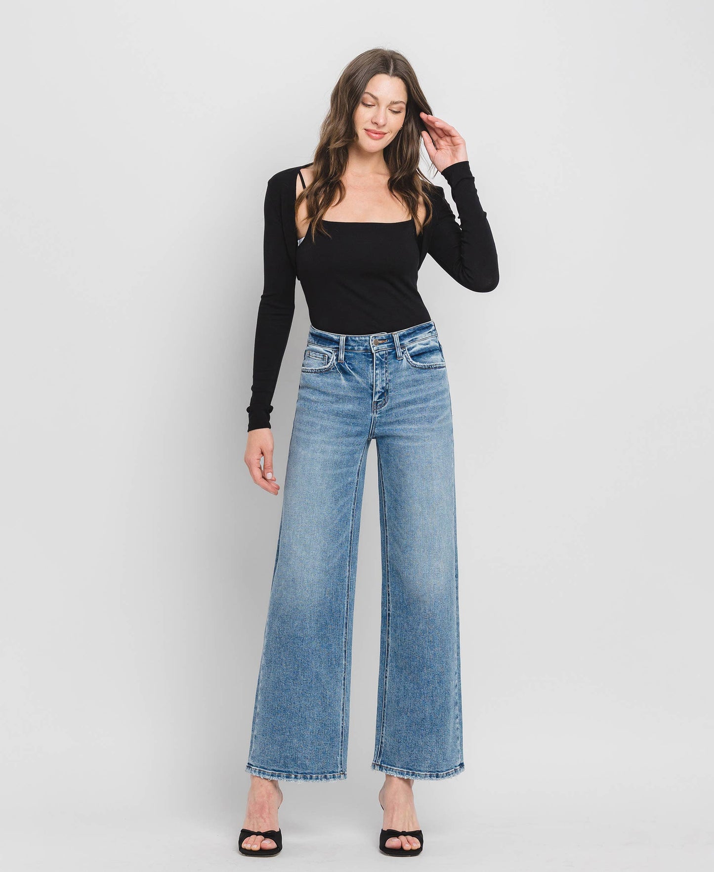 High Rise Full Length Wide Leg Jeans F5610